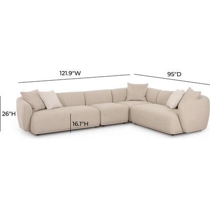 Sylvie Boucle 4-Piece Sectional by TOV Furniture in cream. Made from boucle, mdf, plywood in a transitional style.