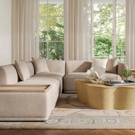 Sylvie Boucle 4-Piece Left Chaise Sectional by TOV Furniture in cream. Made from boucle, mdf, plywood in a transitional style.