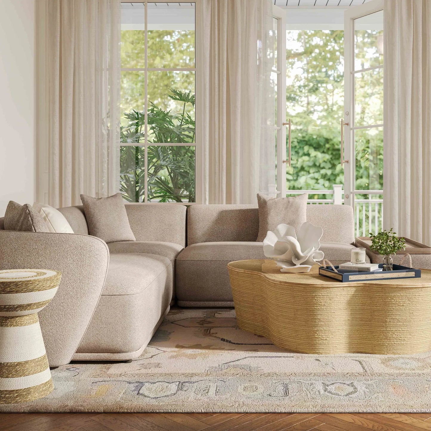 010 SI-2321017 | Lifestyle | Sylvie Boucle 4-Piece Right Chaise Sectional by TOV Furniture in cream. Made from boucle, mdf, plywood in a transitional style.