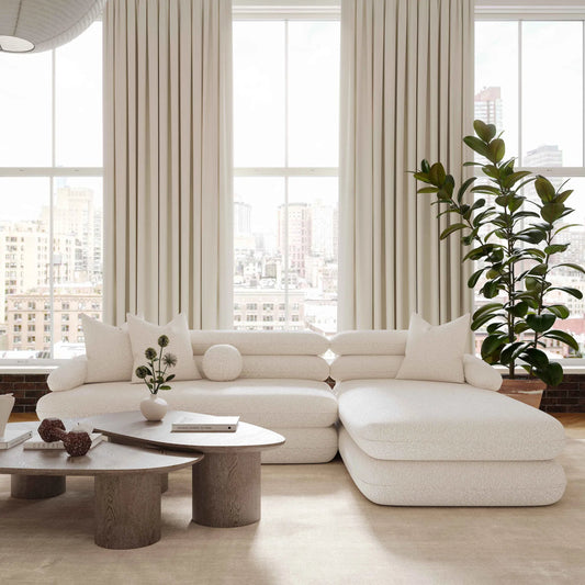 Lulu Boucle Modular RAF Sectional by TOV Furniture in cream. Made from boucle, plywood in a transitional style.