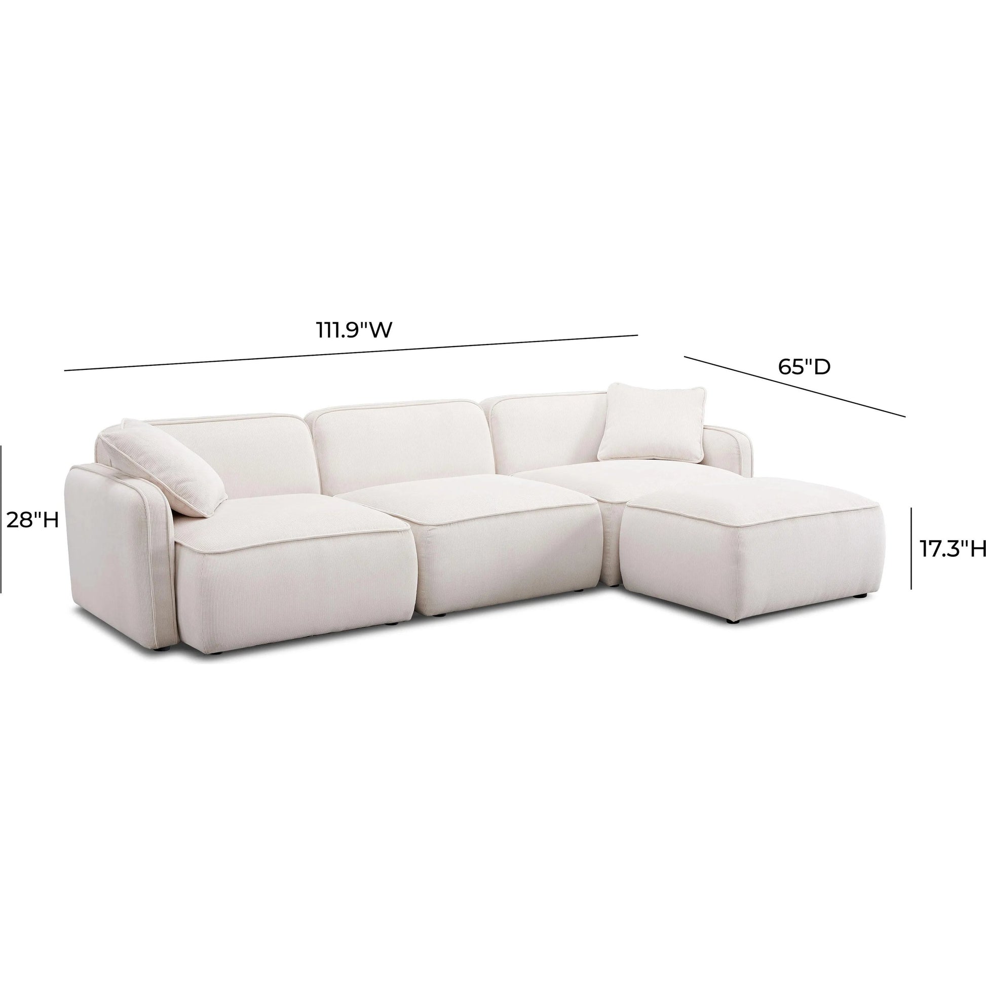 Travie Performance Corduroy Velvet 4-Piece Modular Sectional by TOV Furniture. Made from corduroy, plywood, wood in a transitional style.