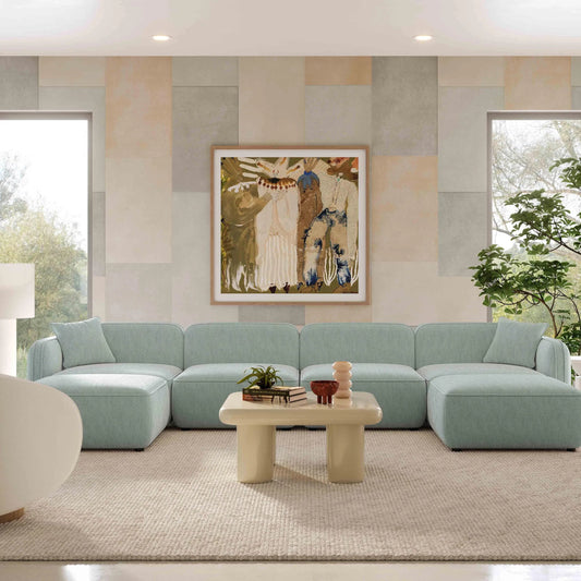 Travie Performance Corduroy Velvet 6-Piece Modular U-Sectional by TOV Furniture. Made from corduroy, plywood, wood in a unique style.