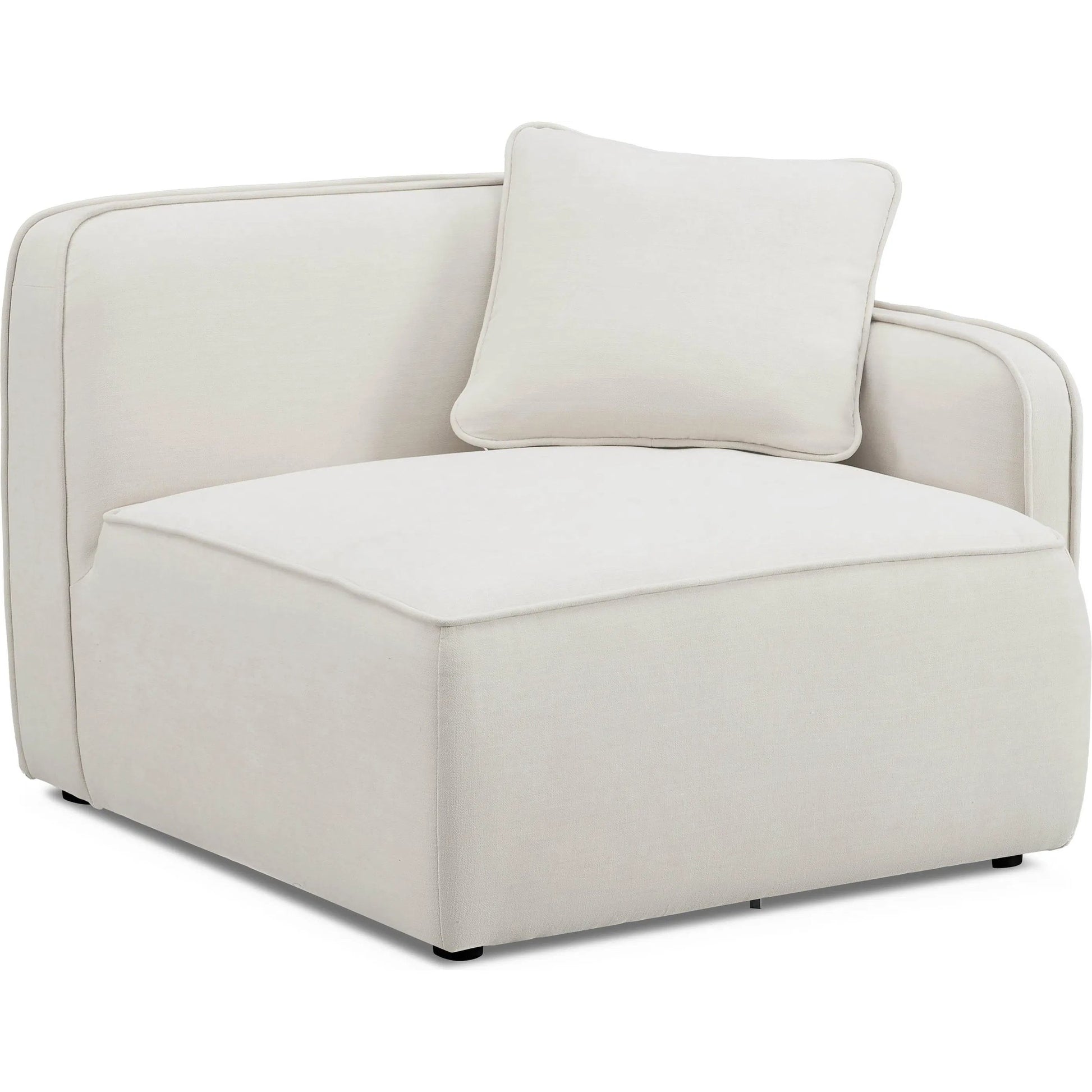 Travie Upcycled Linen RAF Corner Chair by TOV Furniture in sand. Made from plywood, recycled fabric, wood in a transitional style.