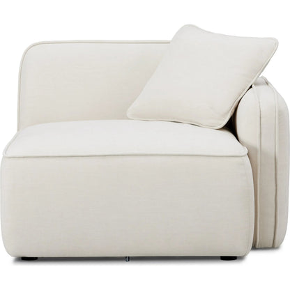 Travie Upcycled Linen RAF Corner Chair by TOV Furniture in sand. Made from plywood, recycled fabric, wood in a transitional style.