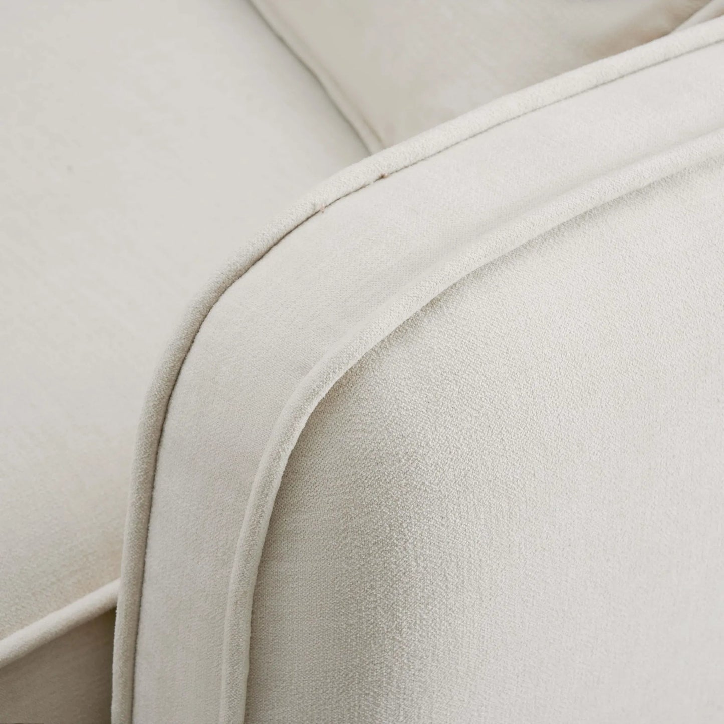 005 SI-2356398 | Closeup | Travie Upcycled Linen RAF Corner Chair by TOV Furniture in sand. Made from plywood, recycled fabric, wood in a transitional style.