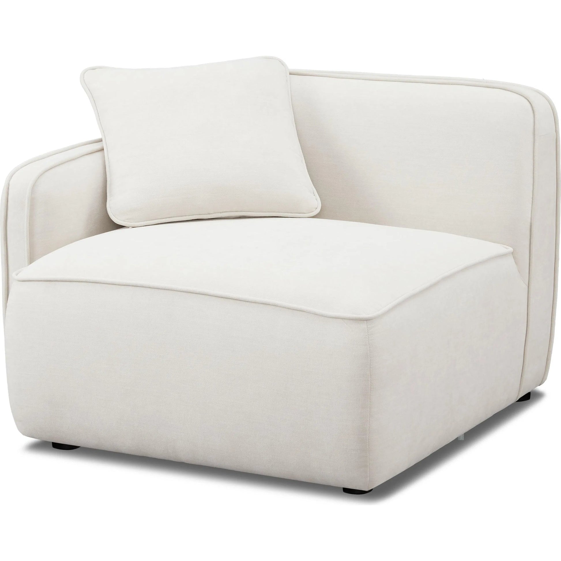 Travie Upcycled Linen LAF Corner Chair by TOV Furniture in sand. Made from plywood, recycled fabric, wood in a transitional style.