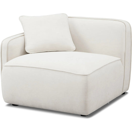 Travie Upcycled Linen LAF Corner Chair by TOV Furniture in sand. Made from plywood, recycled fabric, wood in a unique style.