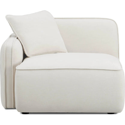 Travie Upcycled Linen LAF Corner Chair by TOV Furniture in sand. Made from plywood, recycled fabric, wood in a transitional style.