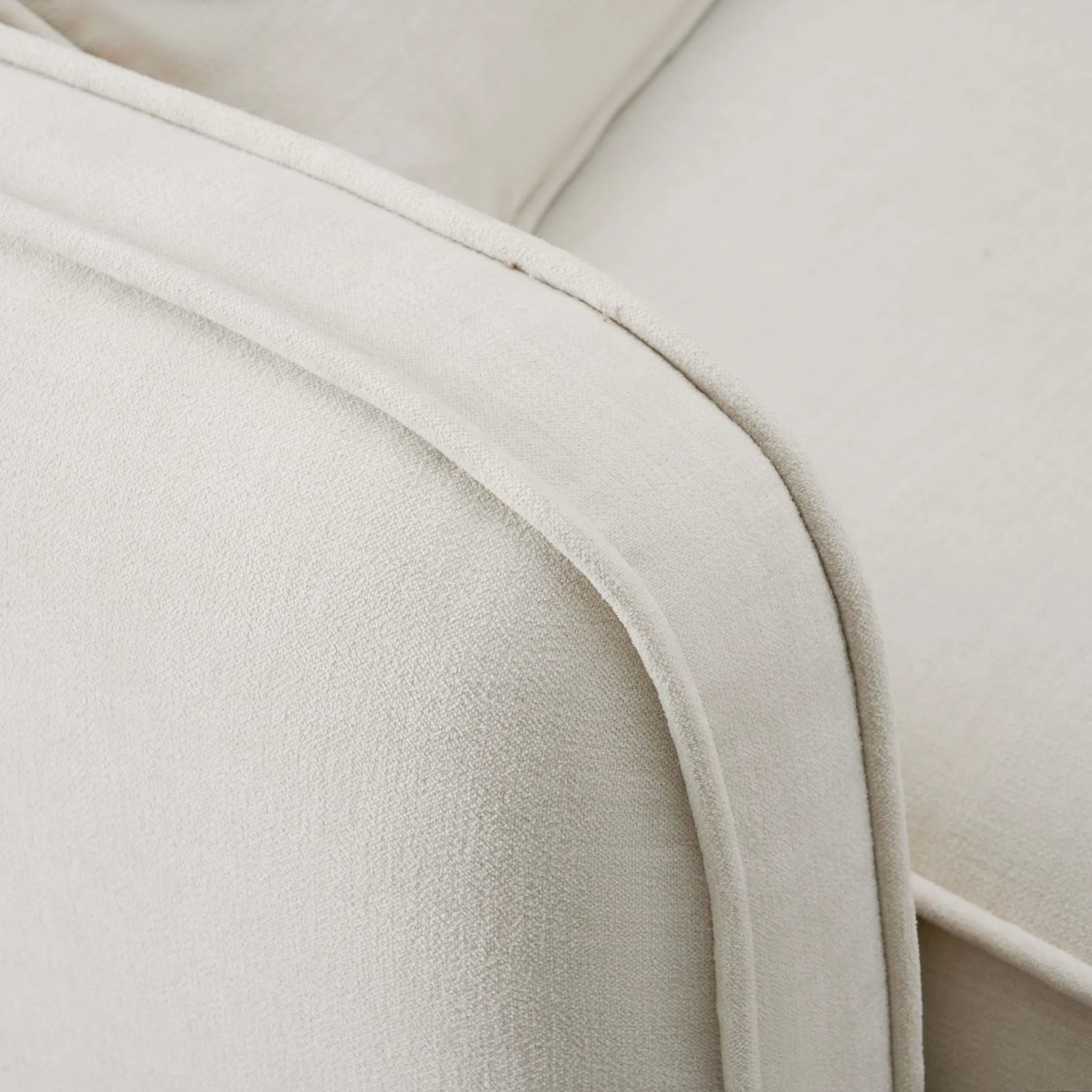 Travie Upcycled Linen LAF Corner Chair by TOV Furniture in sand. Made from plywood, recycled fabric, wood in a transitional style.