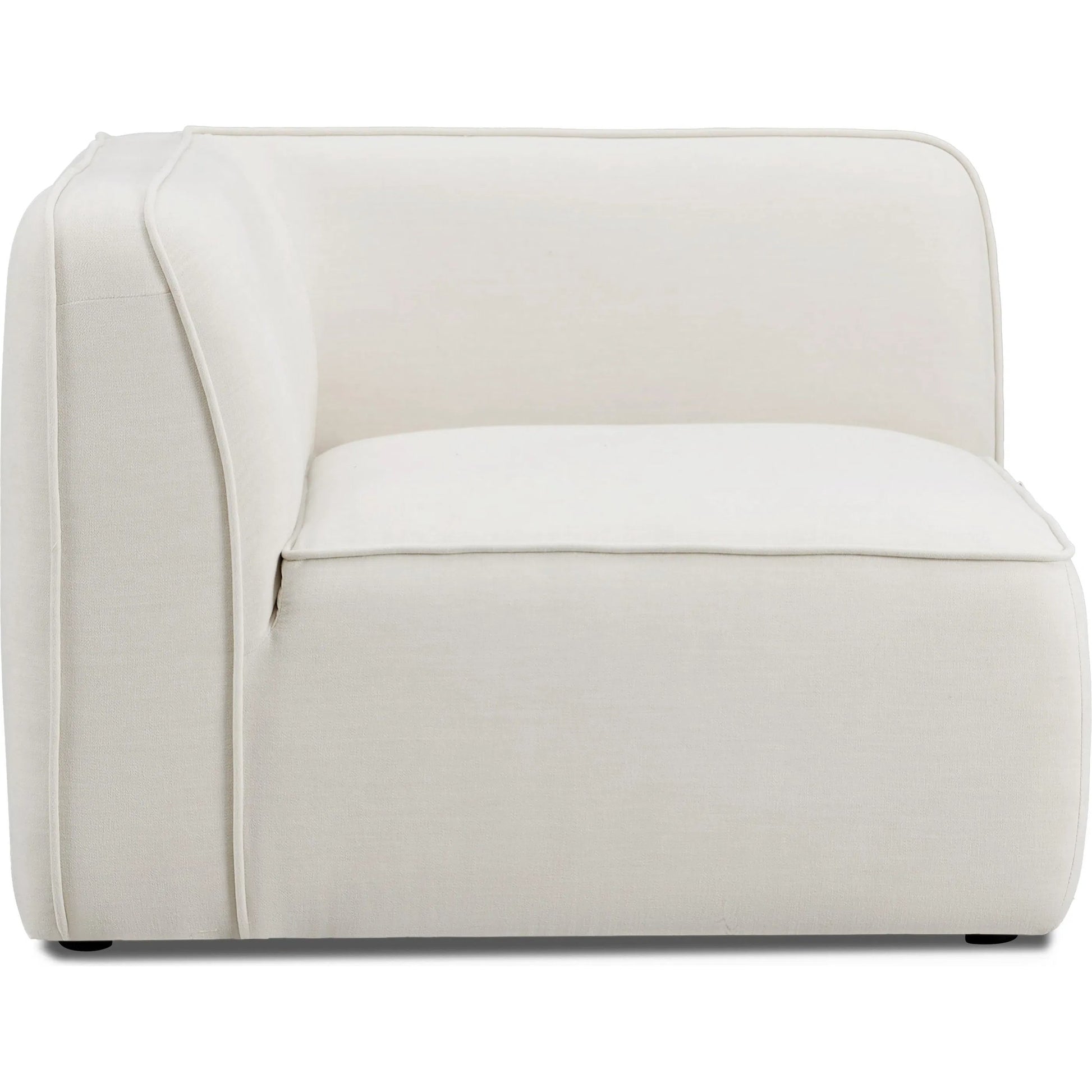 Travie Upcycled Linen Corner Chair by TOV Furniture in sand. Made from plywood, recycled fabric, wood in a transitional style.