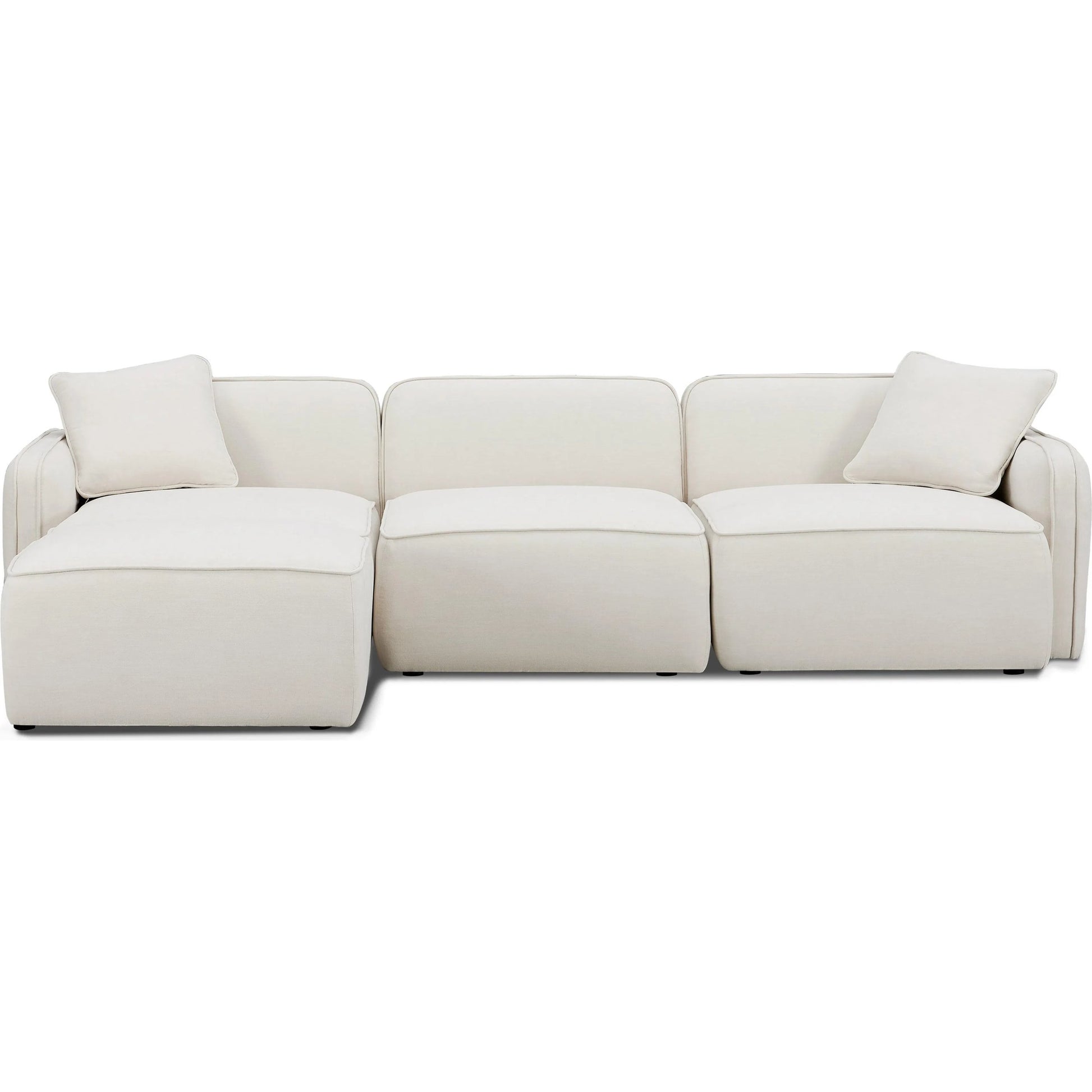 Travie Upcycled Linen 4-Piece Modular Sectional by TOV Furniture in sand. Made from plywood, recycled fabric, wood in a transitional style.