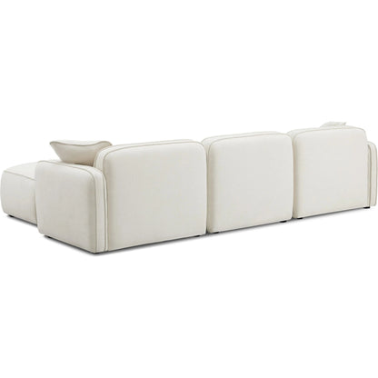 Travie Upcycled Linen 4-Piece Modular Sectional by TOV Furniture in sand. Made from plywood, recycled fabric, wood in a transitional style.