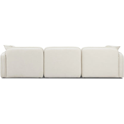 Travie Upcycled Linen 4-Piece Modular Sectional by TOV Furniture in sand. Made from plywood, recycled fabric, wood in a transitional style.