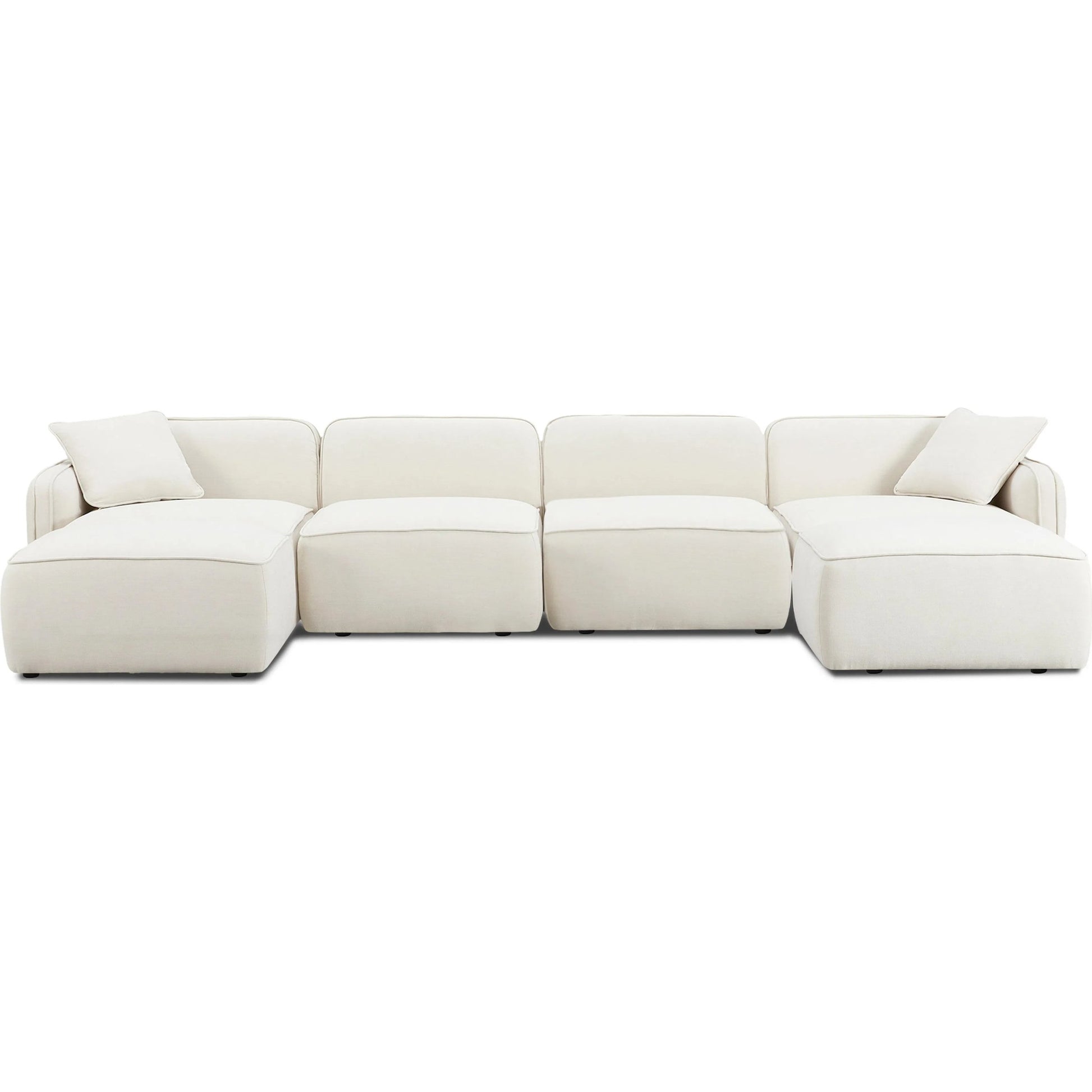 Travie Upcycled Linen 6-Piece Modular U-Sectional by TOV Furniture in sand. Made from plywood, recycled fabric, wood in a transitional style.