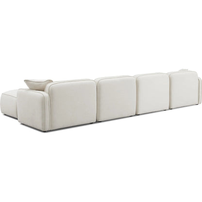 Travie Upcycled Linen 6-Piece Modular U-Sectional by TOV Furniture in sand. Made from plywood, recycled fabric, wood in a transitional style.