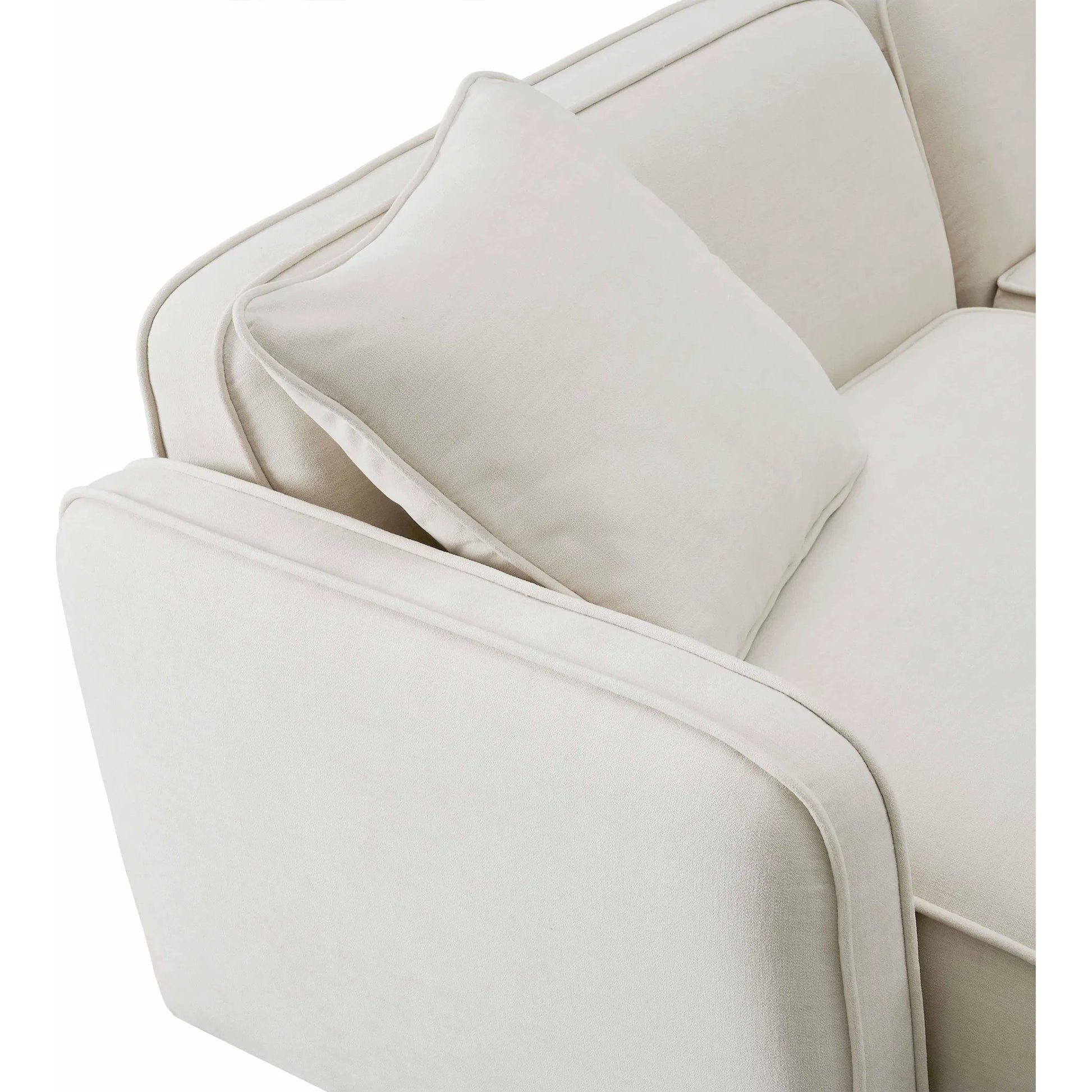 Travie Upcycled Linen 6-Piece Modular U-Sectional by TOV Furniture in sand. Made from plywood, recycled fabric, wood in a transitional style.