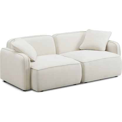 Travie Upcycled Linen Modular Loveseat by TOV Furniture in sand. Made from plywood, recycled fabric, wood in a transitional style.