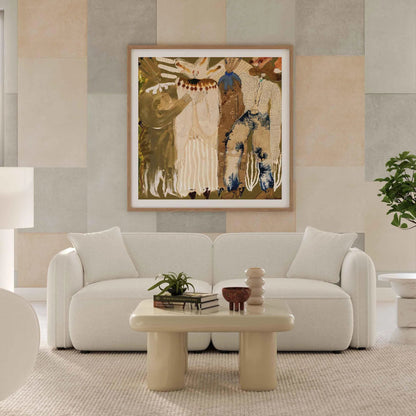 Travie Upcycled Linen Modular Loveseat by TOV Furniture in sand. Made from plywood, recycled fabric, wood in a transitional style.