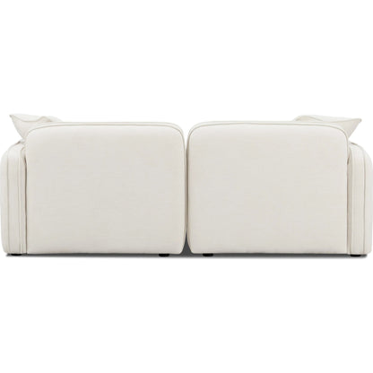 Travie Upcycled Linen Modular Loveseat by TOV Furniture in sand. Made from plywood, recycled fabric, wood in a transitional style.