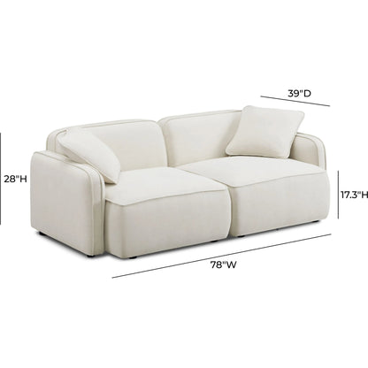 Travie Upcycled Linen Modular Loveseat by TOV Furniture in sand. Made from plywood, recycled fabric, wood in a transitional style.