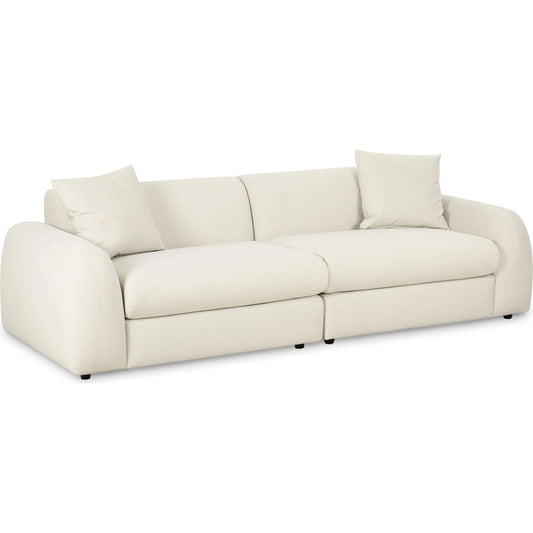 Kourtney Faux Mohair 100" Sofa by TOV Furniture in cream. Made from faux mohair, plywood in a unique style.