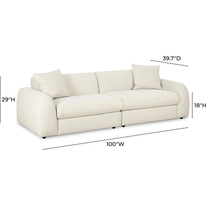 Kourtney Faux Mohair 100" Sofa by TOV Furniture in cream. Made from faux mohair, plywood in a transitional style.
