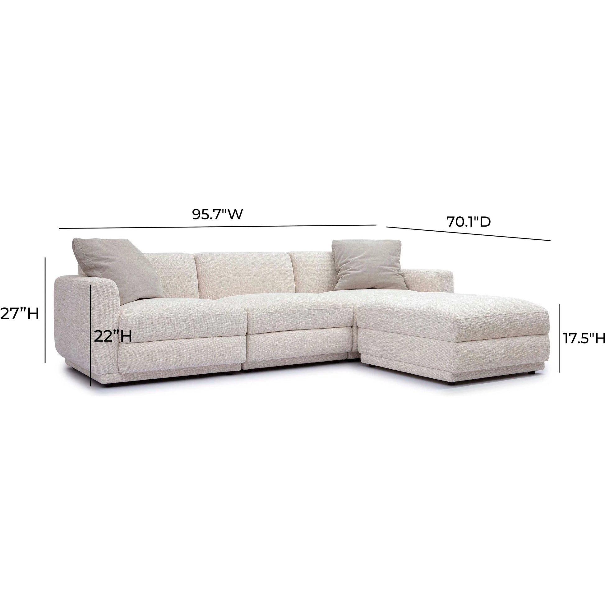 Perry Chenille Modular Sectional by TOV Furniture in cream. Made from chenille, plywood, wood in a transitional style.