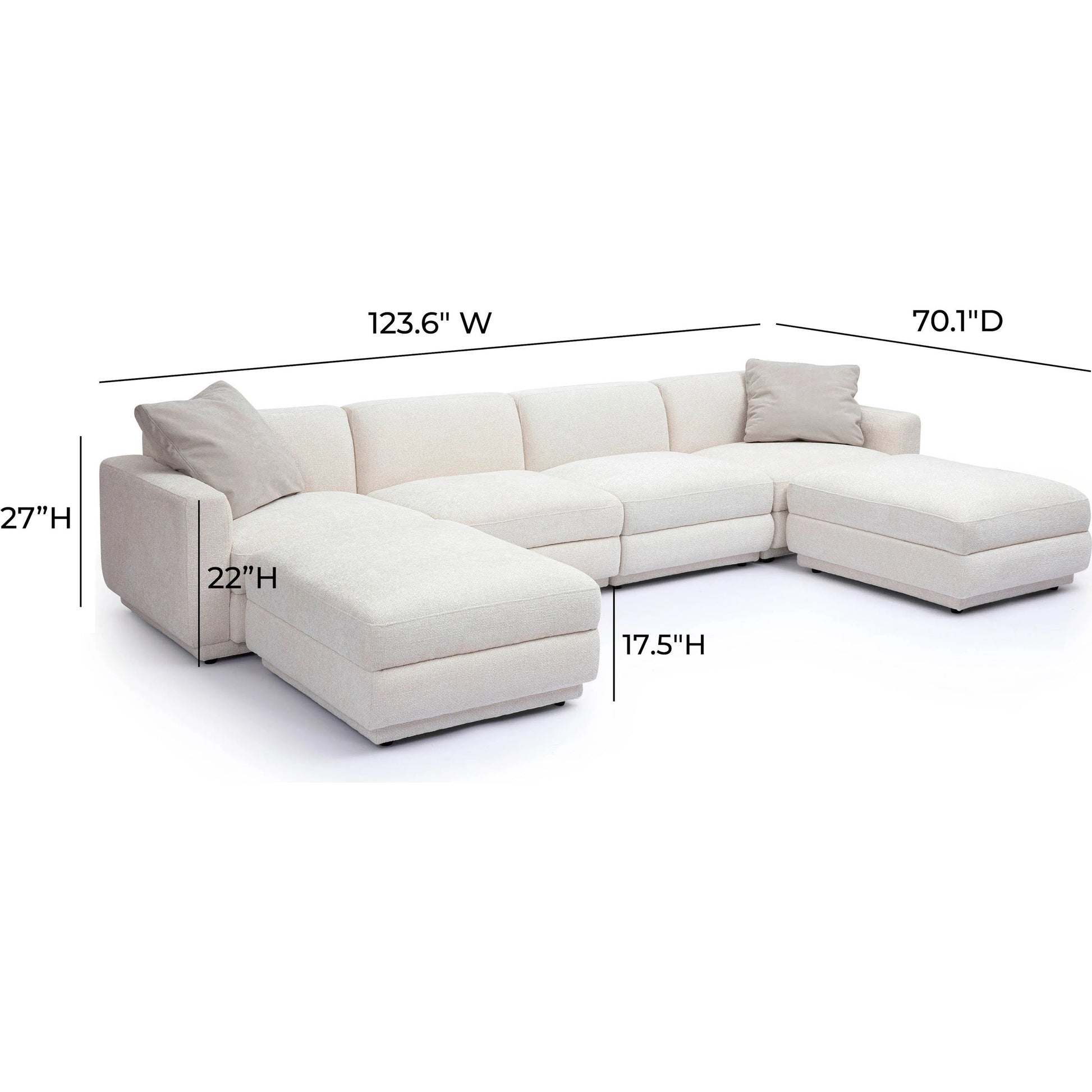 Perry Chenille Modular U-Sectional by TOV Furniture in cream. Made from chenille, plywood, wood in a transitional style.