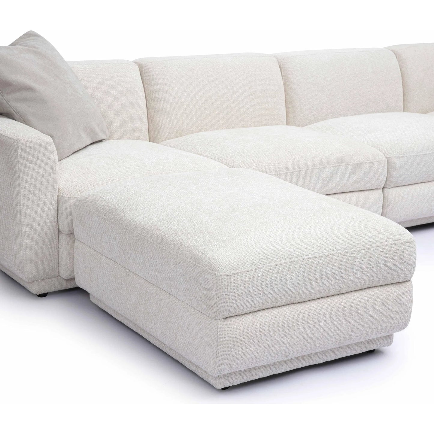 005 SI-2356343 | Closeup | Perry Chenille Modular U-Sectional by TOV Furniture in cream. Made from chenille, plywood, wood in a transitional style.