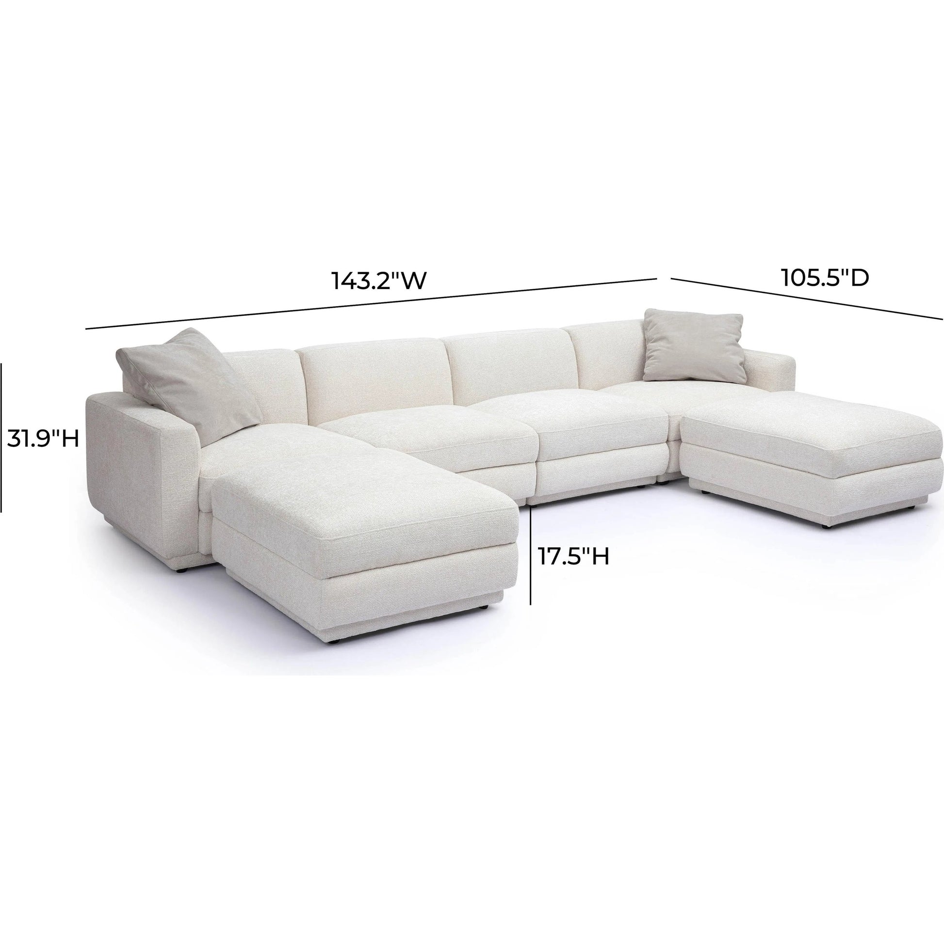Perry Chenille Modular U-Sectional by TOV Furniture in cream. Made from chenille, plywood, wood in a transitional style.