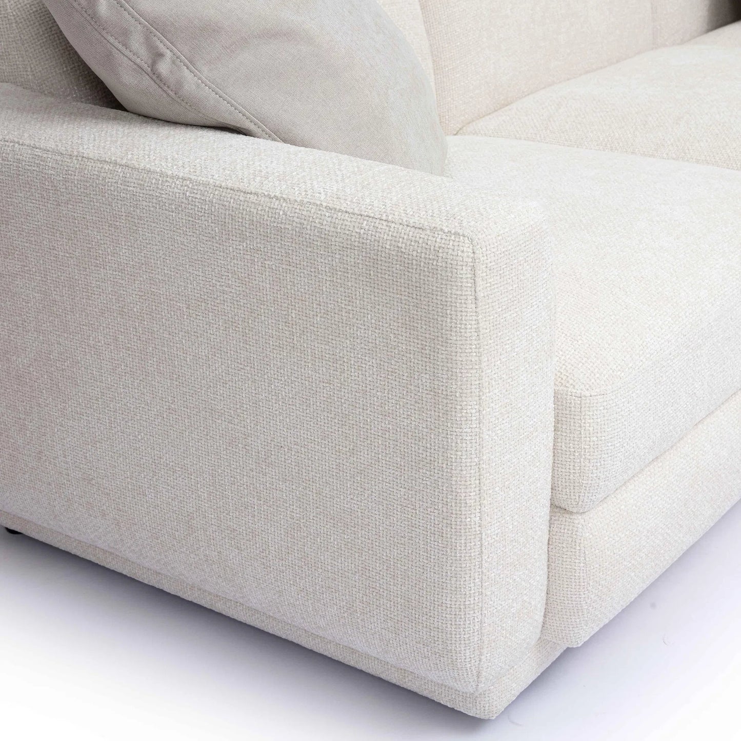 006 SI-2356336 | Closeup | Perry Chenille Modular L-Sectional by TOV Furniture in cream. Made from chenille, plywood, wood in a transitional style.
