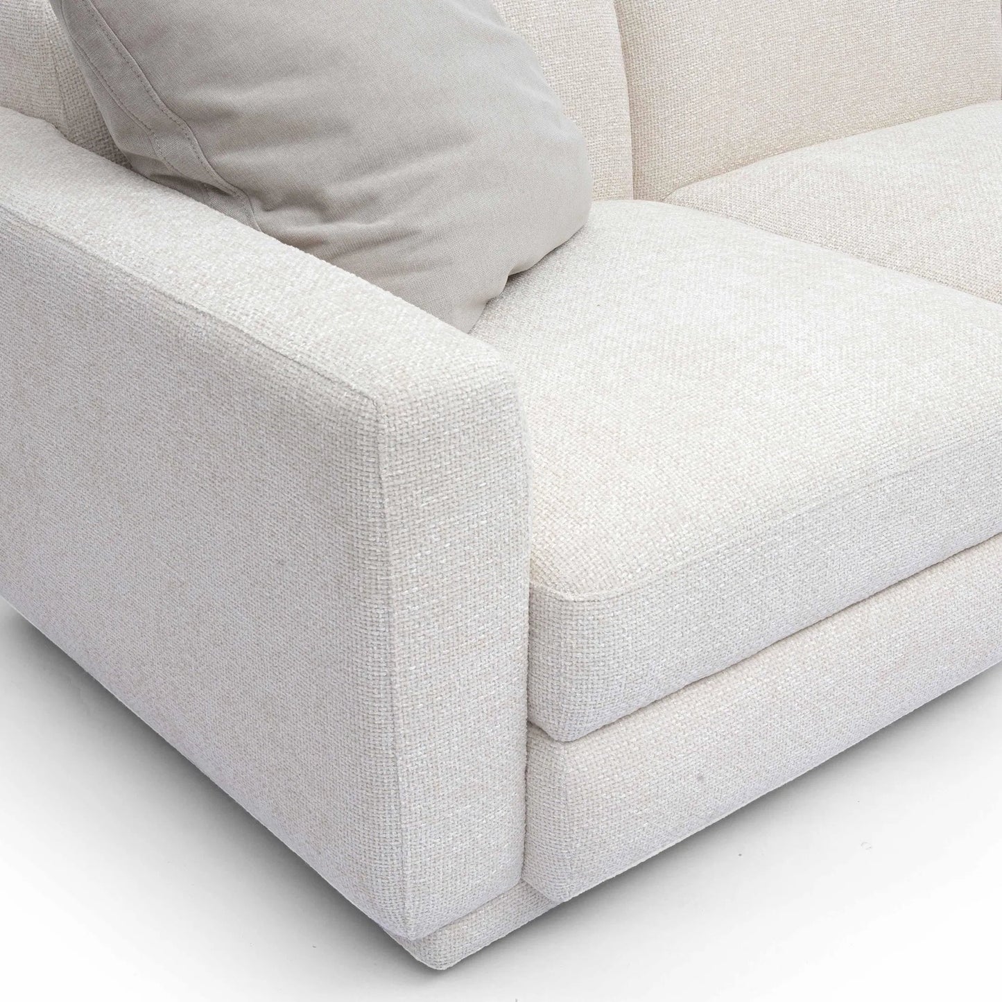 004 SI-2356342 | Closeup | Perry Chenille Modular Sofa by TOV Furniture in cream. Made from chenille, plywood, wood in a transitional style.