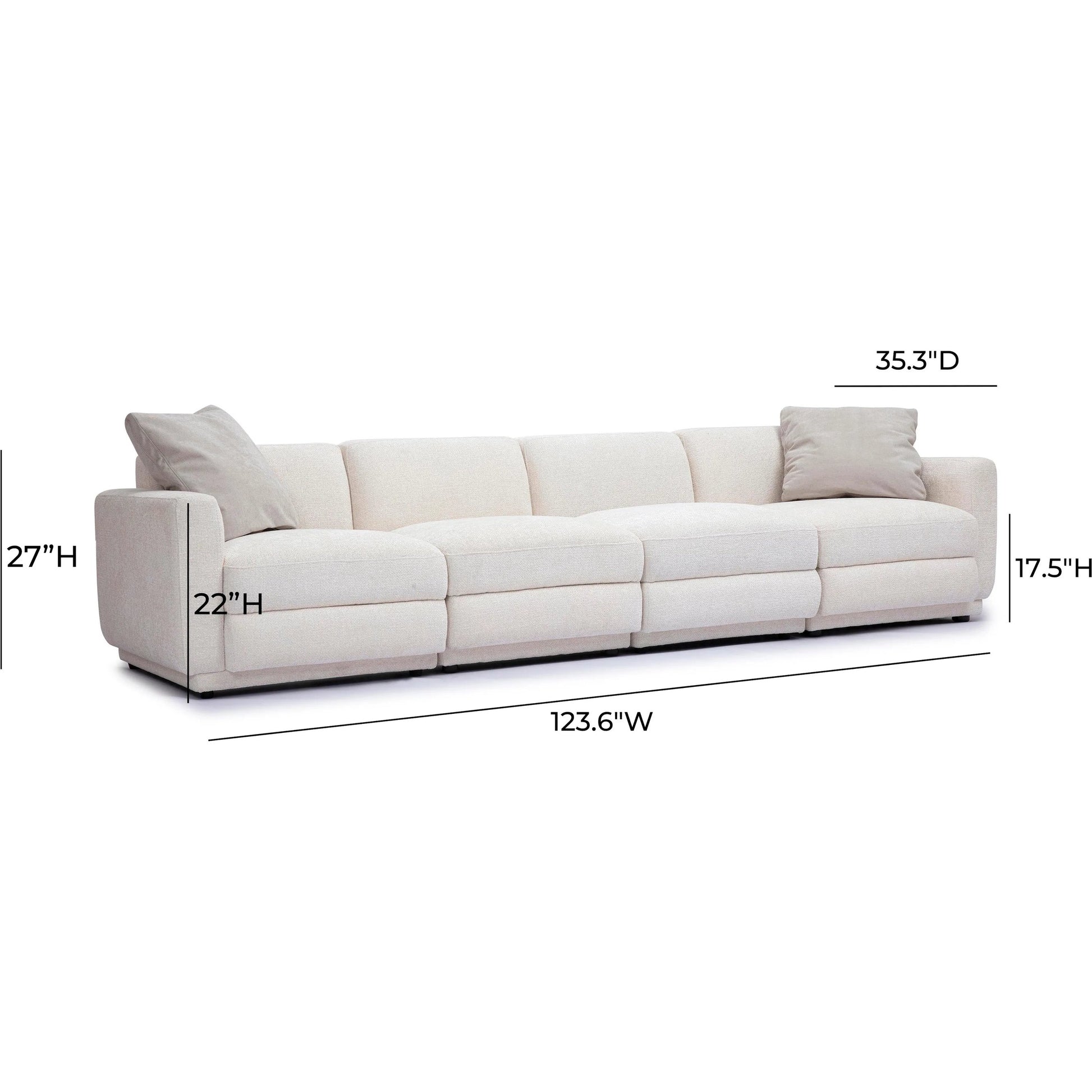 Perry Chenille Modular Long Sofa by TOV Furniture in cream. Made from chenille, plywood, wood in a transitional style.