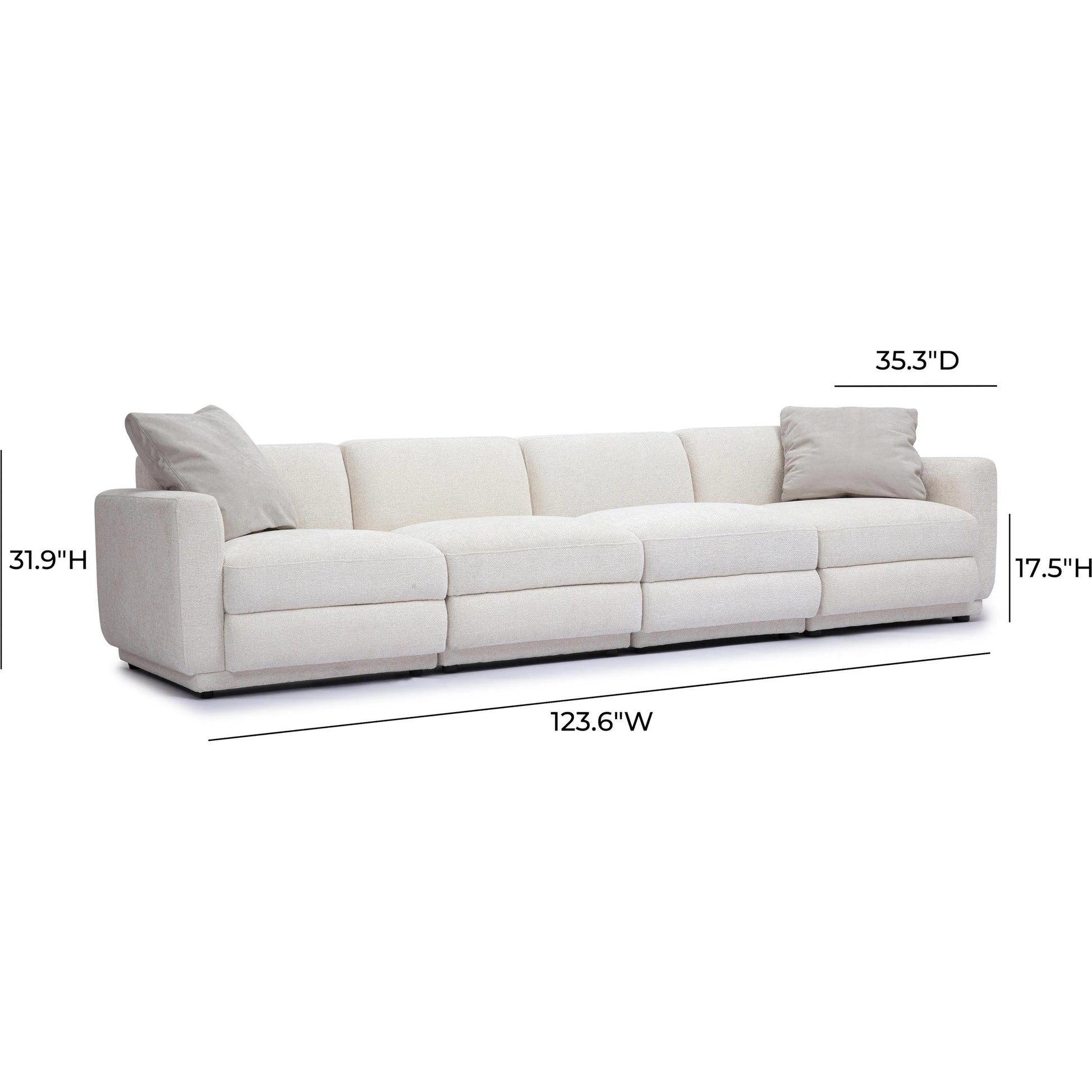 Perry Chenille Modular Long Sofa by TOV Furniture in cream. Made from chenille, plywood, wood in a transitional style.