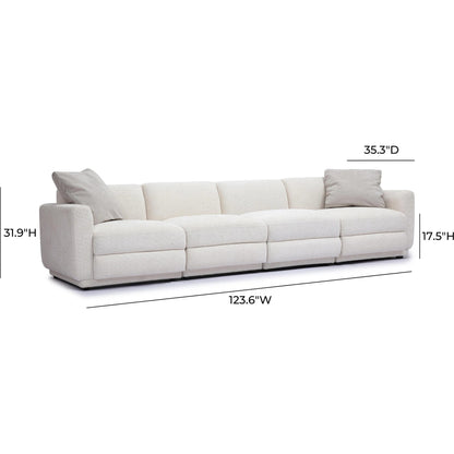 Perry Chenille Modular Long Sofa by TOV Furniture in cream. Made from chenille, plywood, wood in a transitional style.