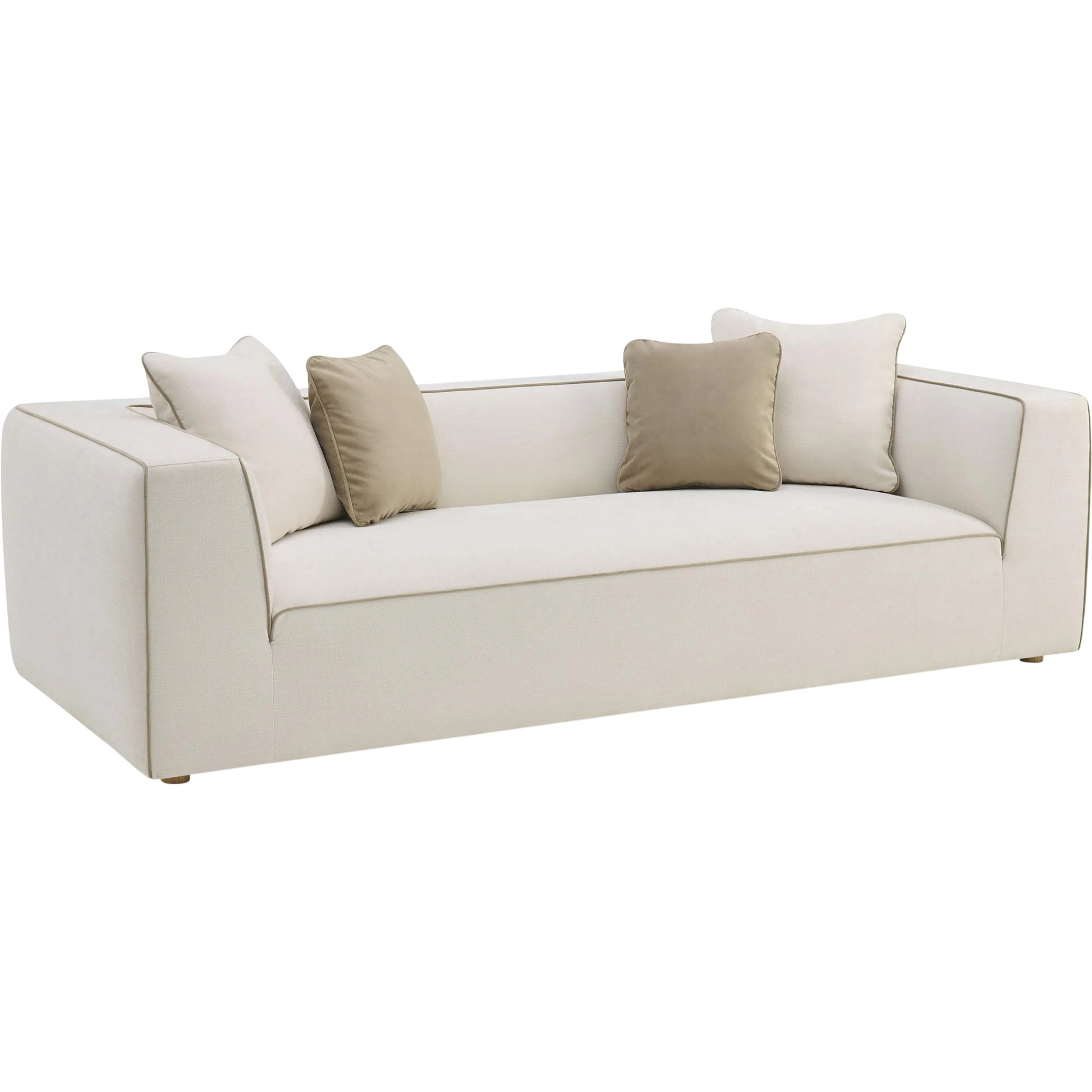 Tristine Linen Sofa by TOV Furniture in cream. Made from fabric, plywood, wood in a unique style.