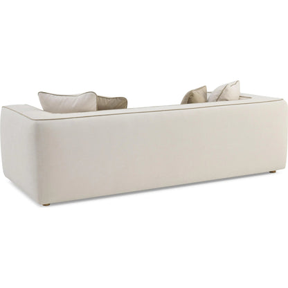 Tristine Linen Sofa by TOV Furniture in cream. Made from fabric, plywood, wood in a unique style.