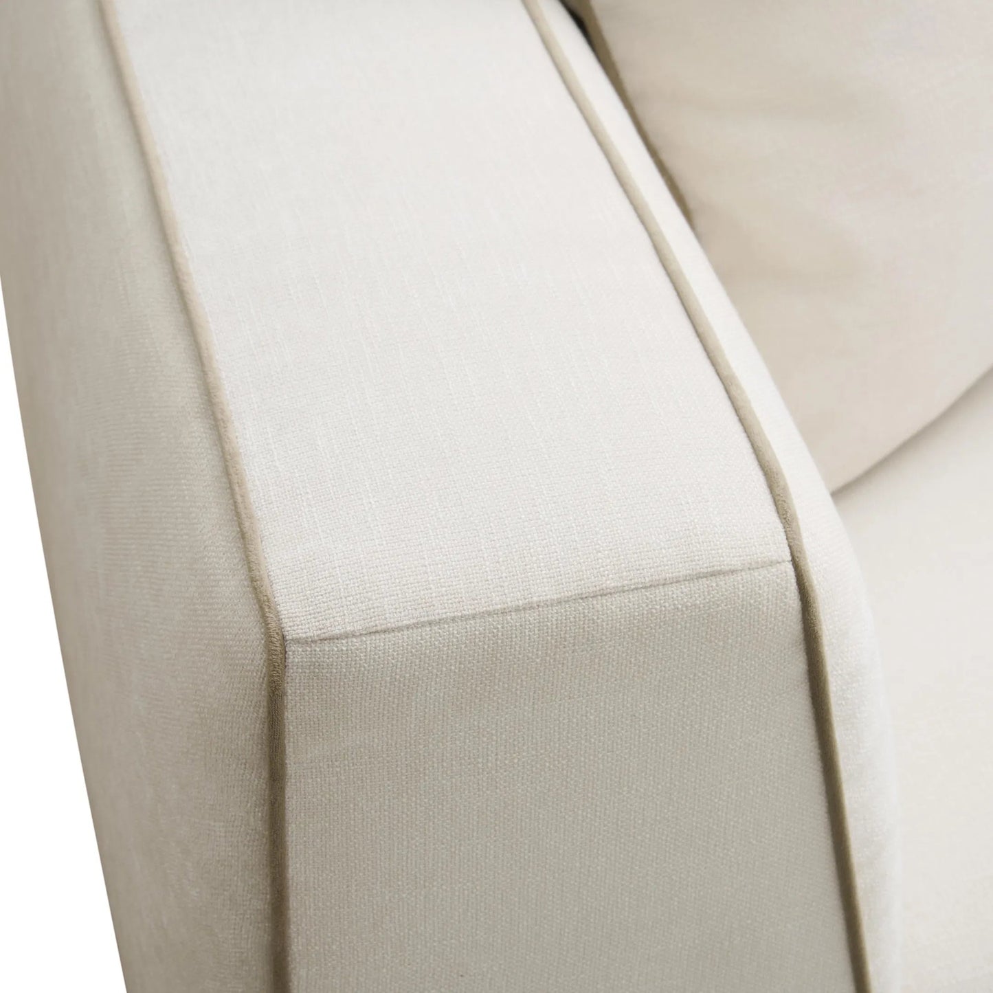 001 SI-2454397 | Closeup | Tristine Linen Sofa by TOV Furniture in cream. Made from fabric, plywood, wood in a unique style.