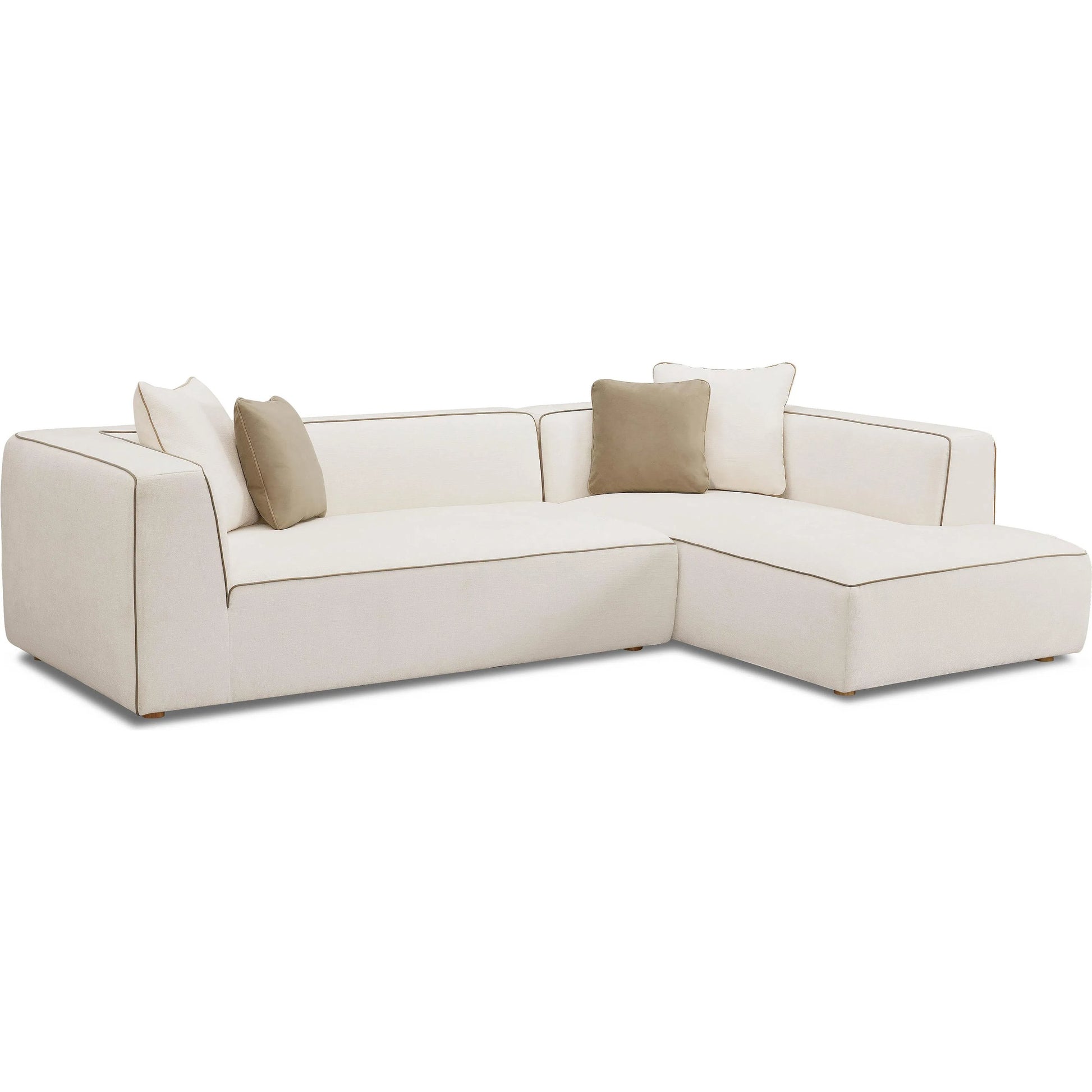 Tristine Linen RAF Sectional by TOV Furniture in cream. Made from linen, plywood, wood in a transitional style.
