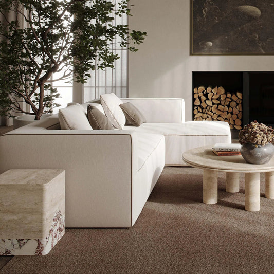 Tristine Linen RAF Sectional by TOV Furniture in cream. Made from linen, plywood, wood in a unique style.