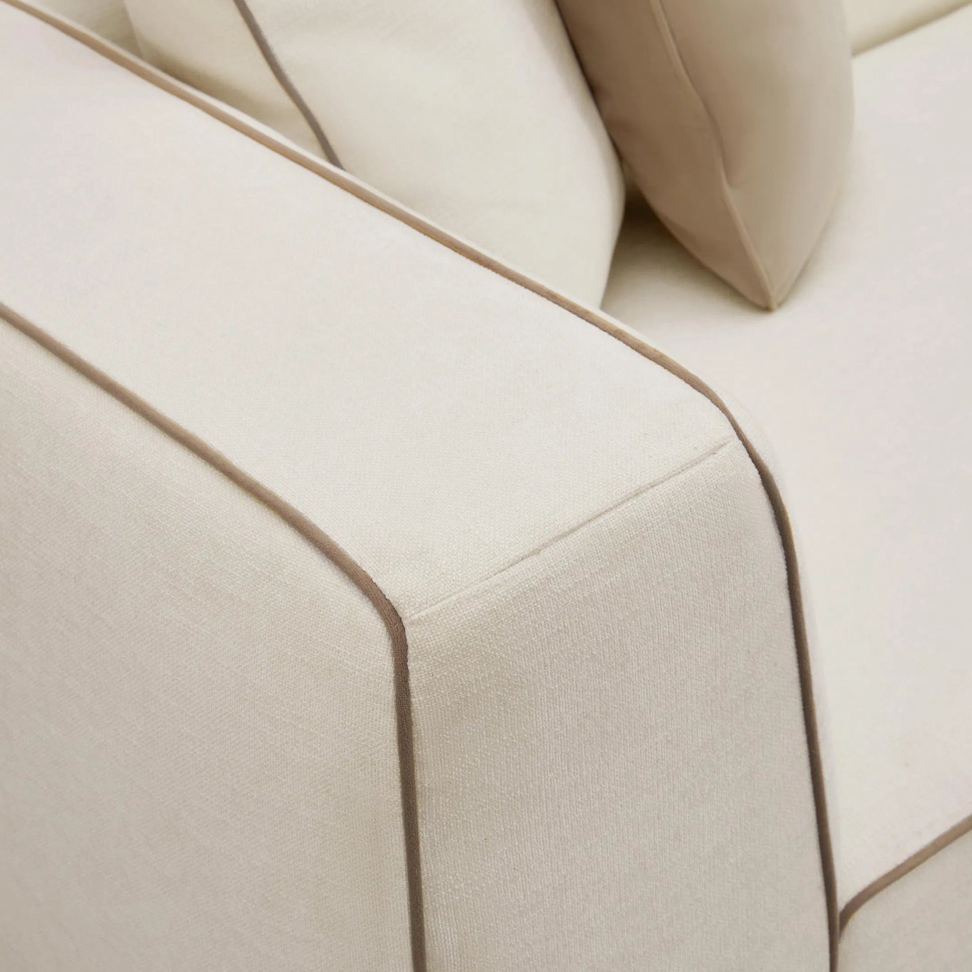 Tristine Linen RAF Sectional by TOV Furniture in cream. Made from linen, plywood, wood in a transitional style.