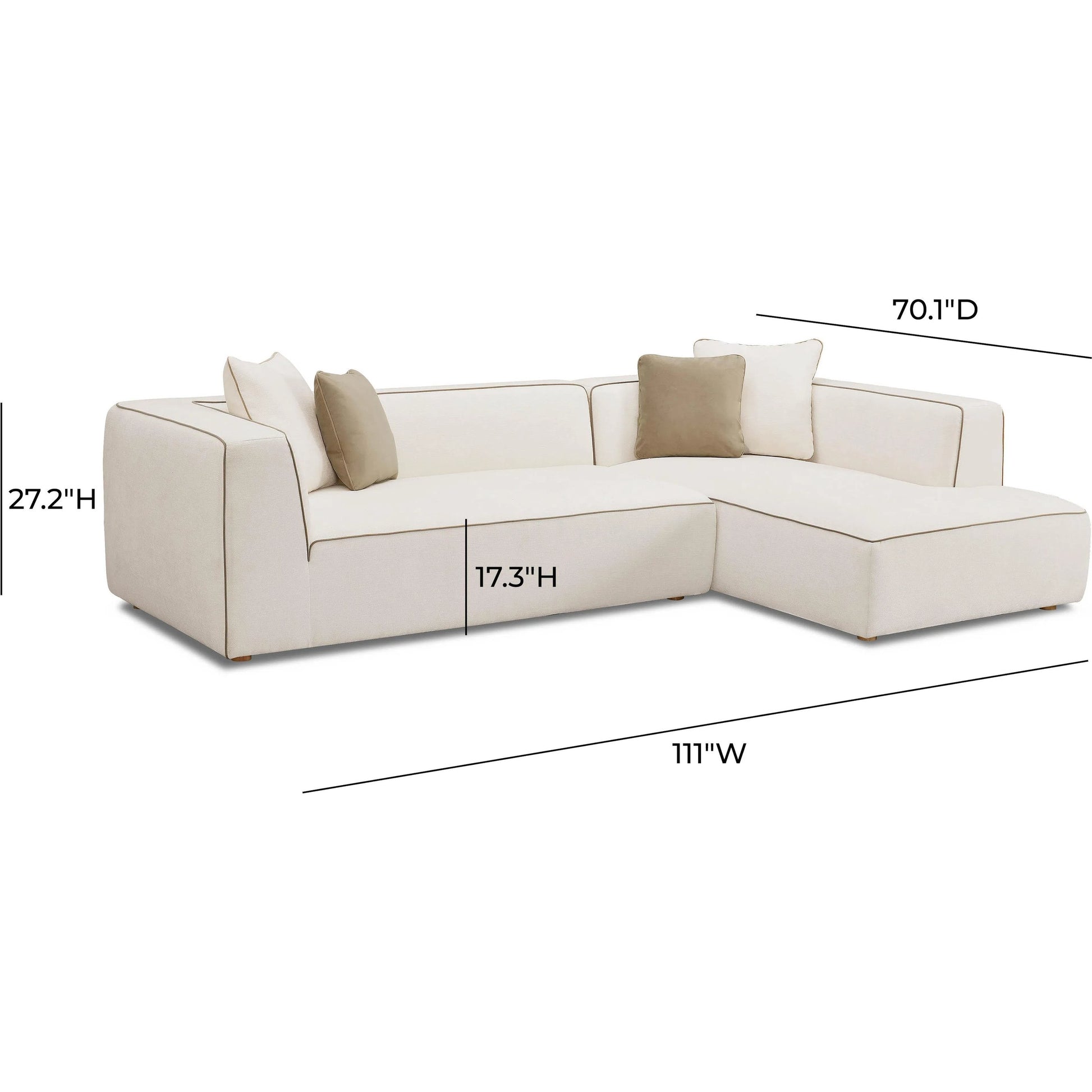 Tristine Linen RAF Sectional by TOV Furniture in cream. Made from linen, plywood, wood in a transitional style.