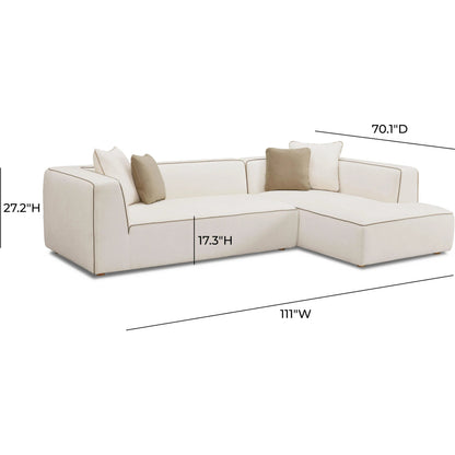 Tristine Linen RAF Sectional by TOV Furniture in cream. Made from linen, plywood, wood in a transitional style.