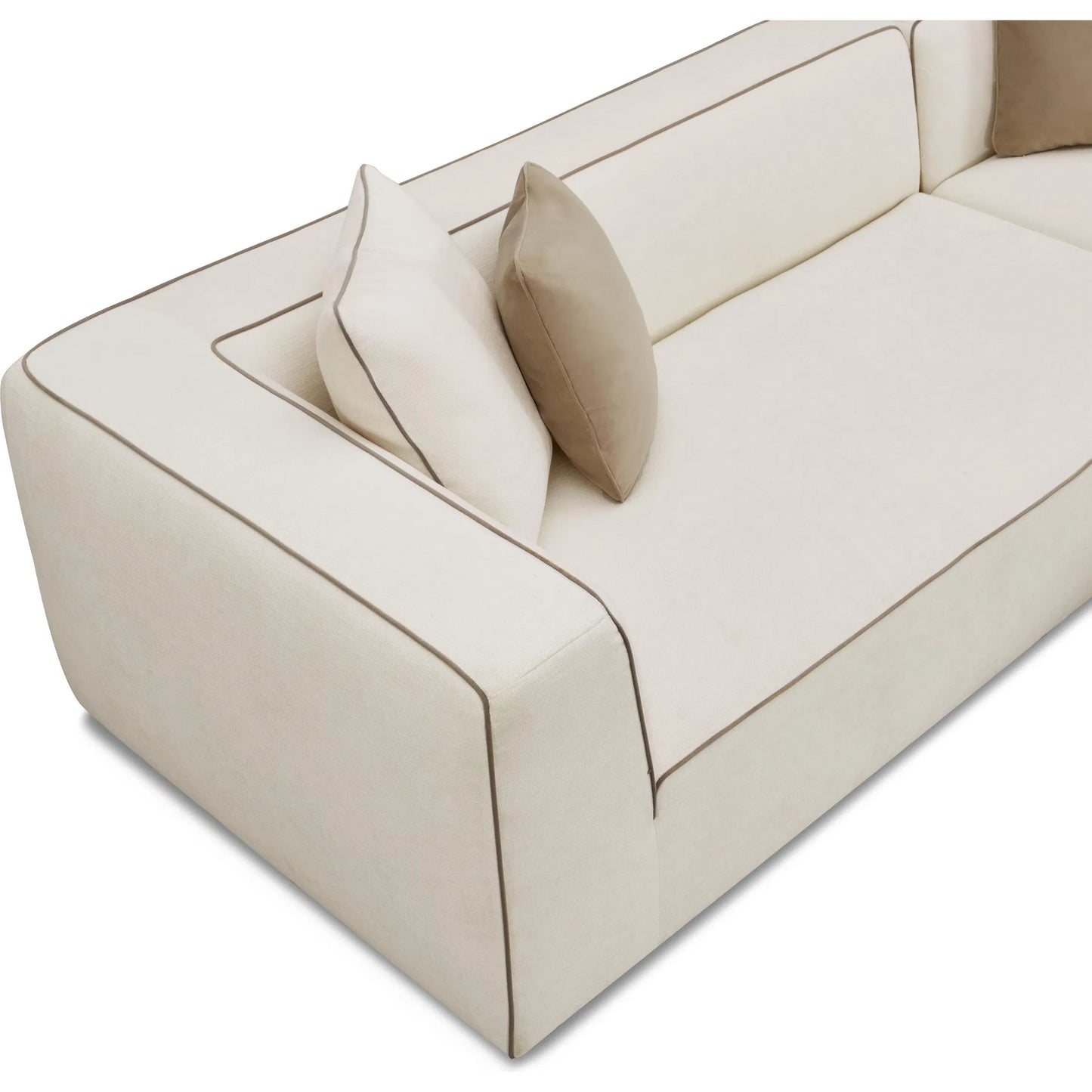 005 SI-2356399 | Closeup | Tristine Linen LAF Sectional by TOV Furniture in cream. Made from linen, plywood, wood in a transitional style.