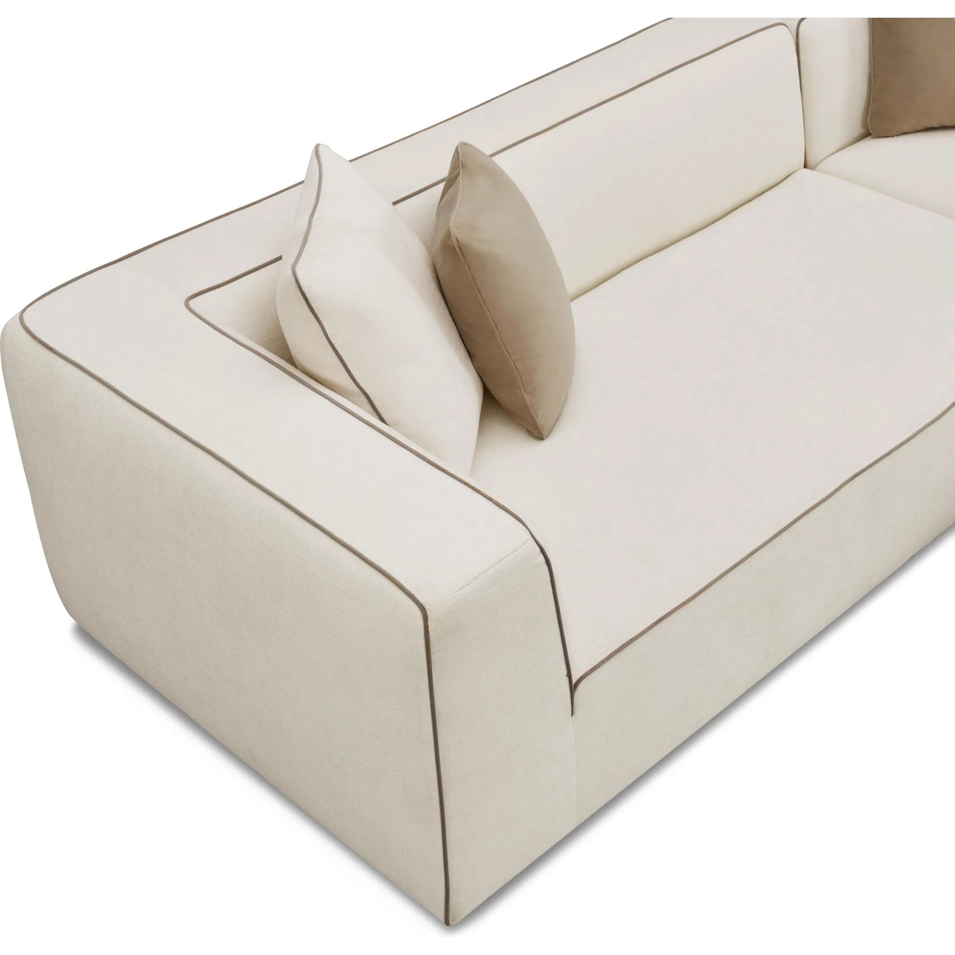 Tristine Linen LAF Sectional by TOV Furniture in cream. Made from linen, plywood, wood in a transitional style.