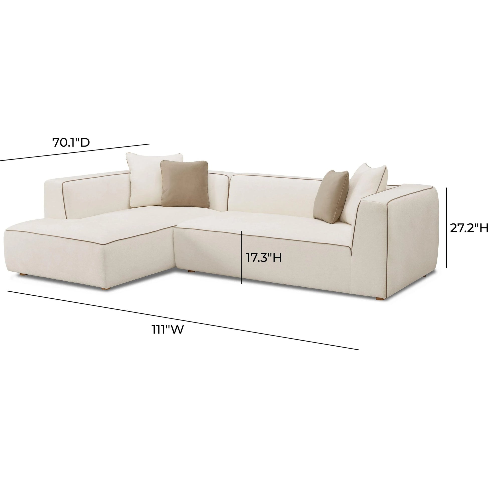 Tristine Linen LAF Sectional by TOV Furniture in cream. Made from linen, plywood, wood in a transitional style.