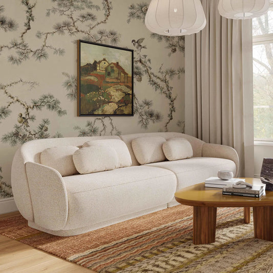 Misty Boucle Modular 4-Seater Sofa by TOV Furniture in cream. Made from boucle, plywood, wood in a unique style.