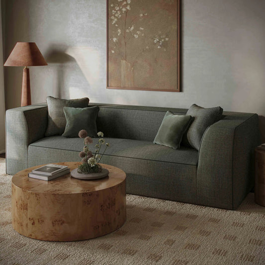 Fig Burl Drum Coffee Table by TOV Furniture in natural. Made from mdf, veneer in a unique style.