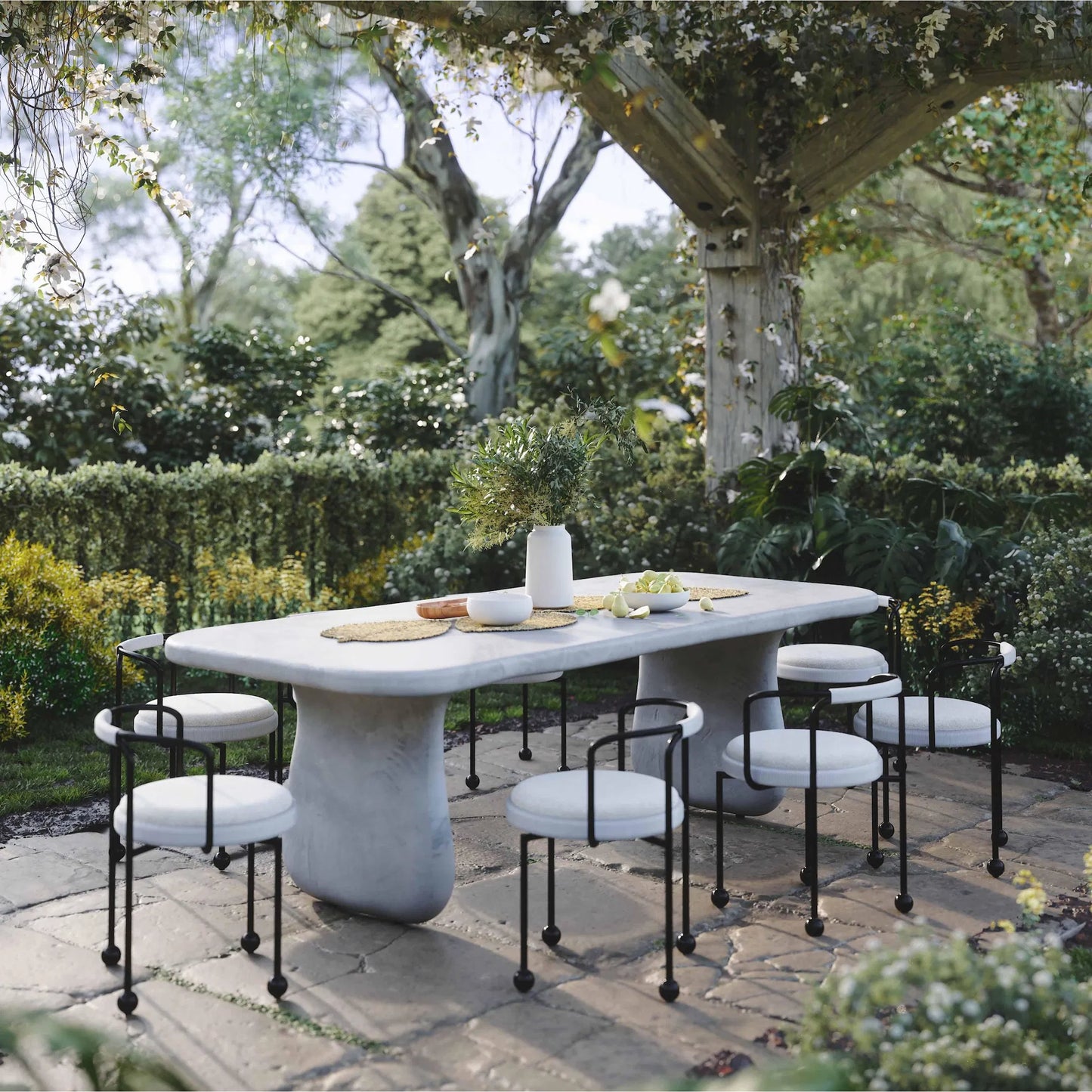 001 SI-2320971 | Lifestyle | Pansy Outdoor Dining Chair by TOV Furniture in cream. Made from fabric, iron in a transitional style.