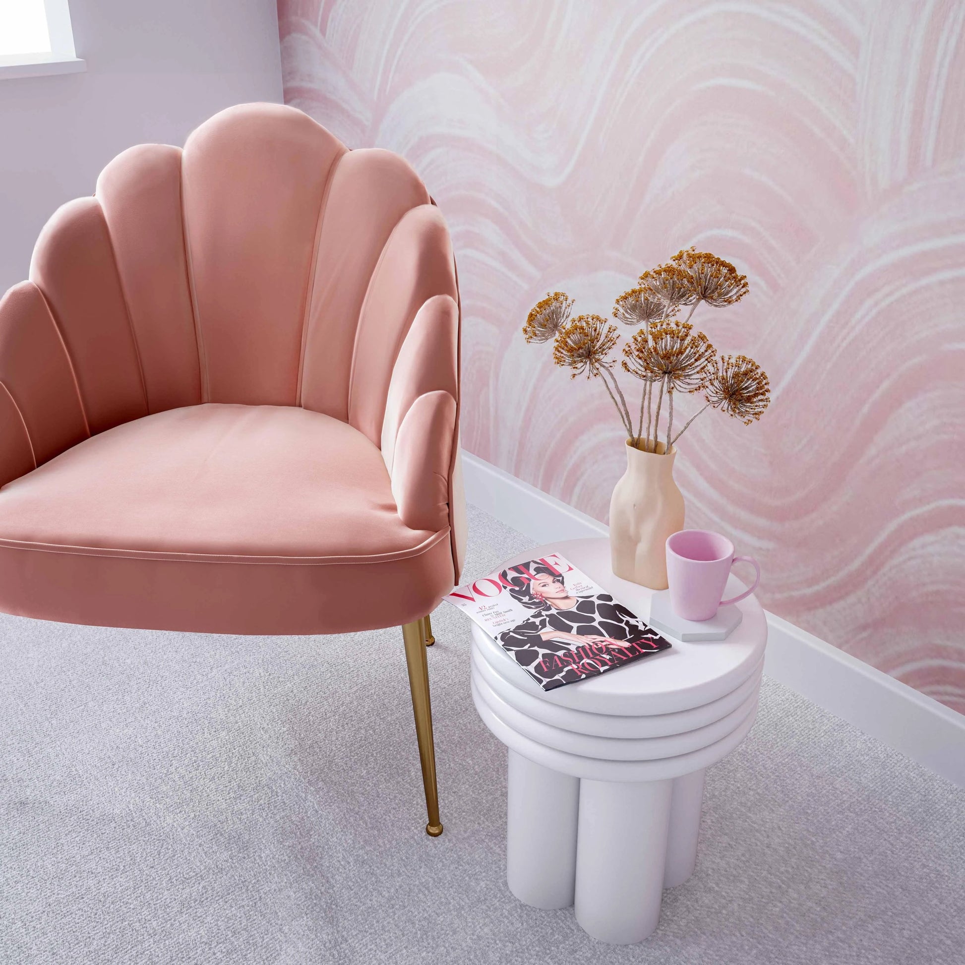 Delta Concrete Side Table by TOV Furniture in ivory. Made from concrete in a modern style.